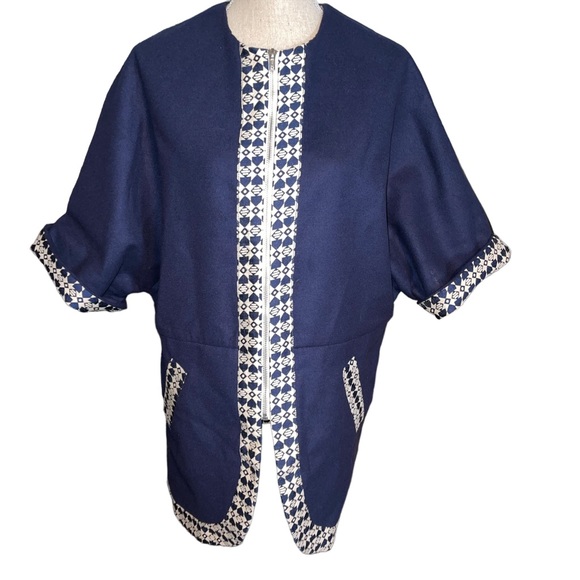 NWT KISUA AFRICA WOMEN’s Size Large Zip Front Short Sleeve Navy And Cream - Picture 1 of 8